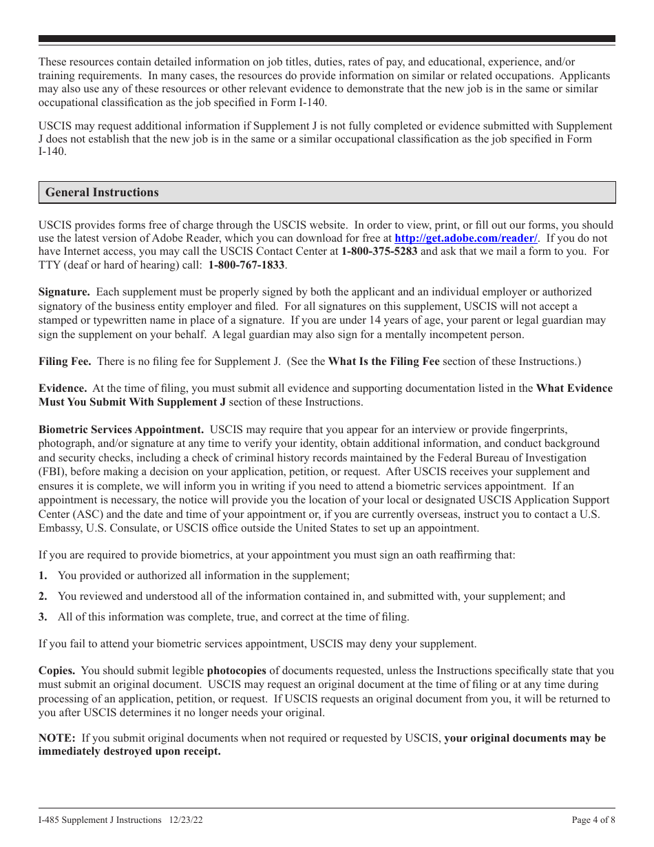 Instructions for USCIS Form I-485 Supplement J Confirmation of Bona Fide Job Offer or Request for Job Portability Under Ina Section 204(J), Page 4