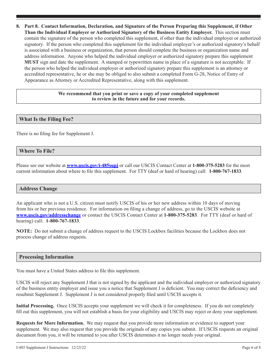 Instructions for USCIS Form I-485 Supplement J Confirmation of Bona Fide Job Offer or Request for Job Portability Under Ina Section 204(J), Page 6