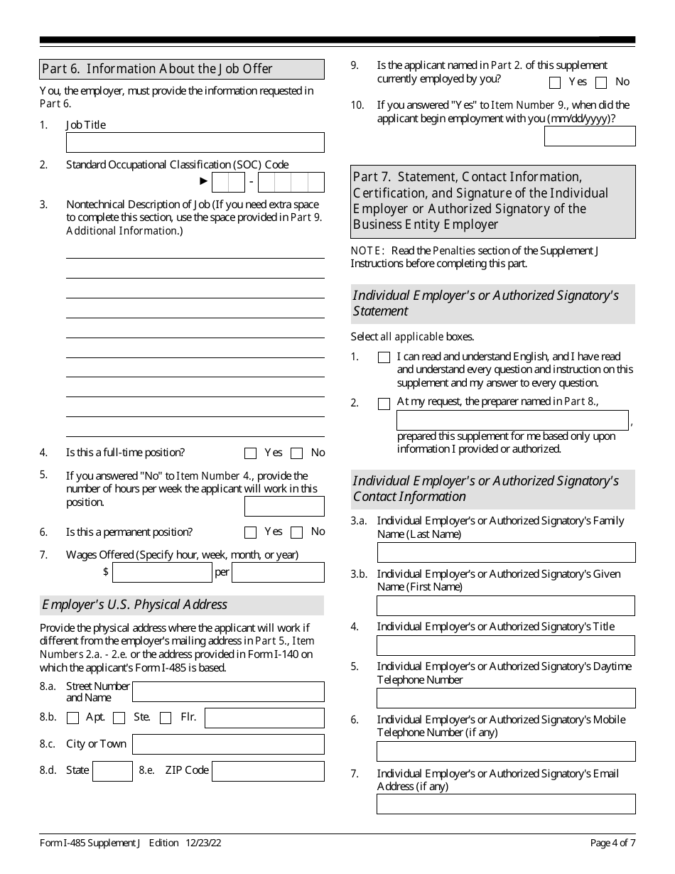 USCIS Form I-485 Supplement J Confirmation of Bona Fide Job Offer or Request for Job Portability Under Ina Section 204(J), Page 4