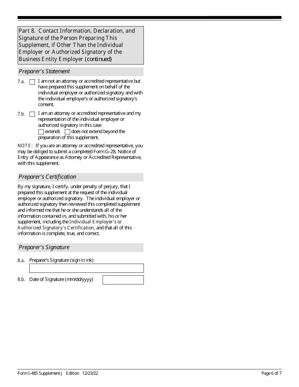 USCIS Form I-485 Supplement J Confirmation of Bona Fide Job Offer or Request for Job Portability Under Ina Section 204(J), Page 6