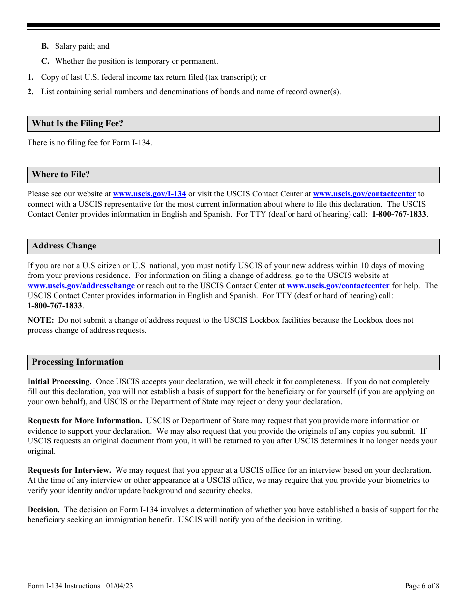 Download Instructions For USCIS Form I-134 Declaration Of Financial ...