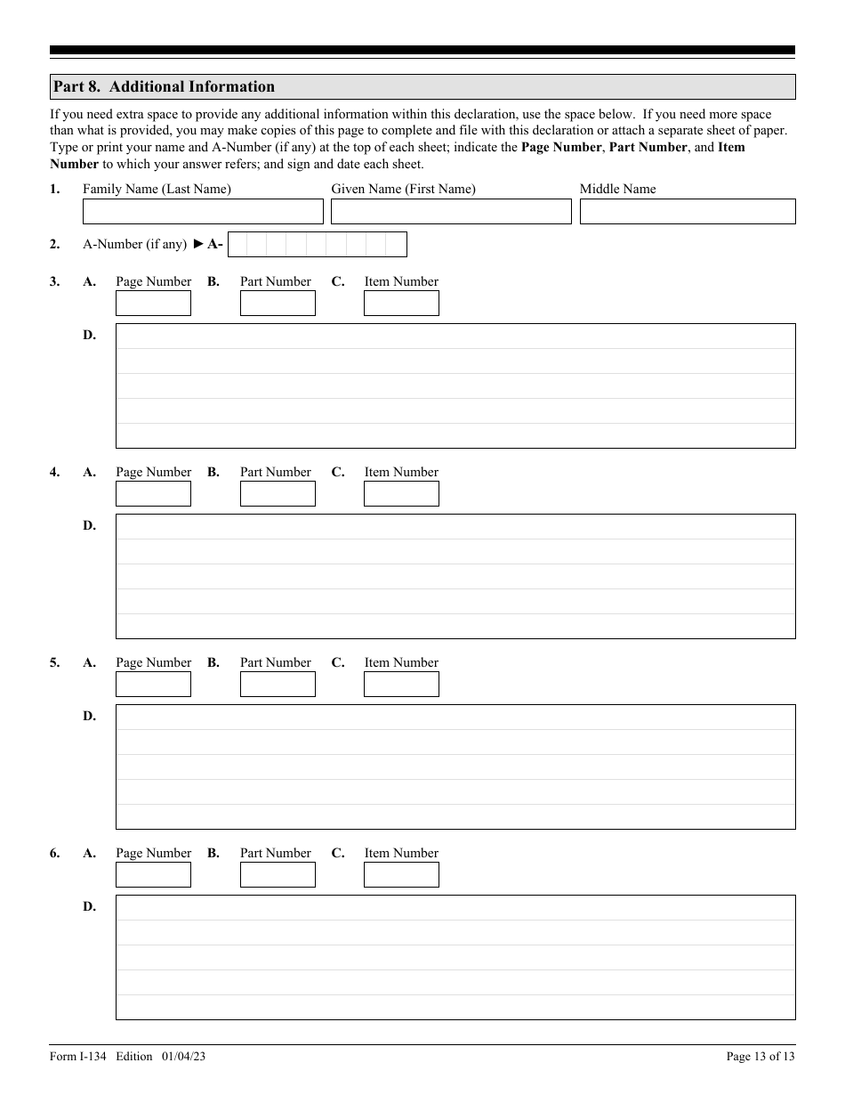 USCIS Form I-134 Download Fillable PDF Or Fill Online Declaration Of ...