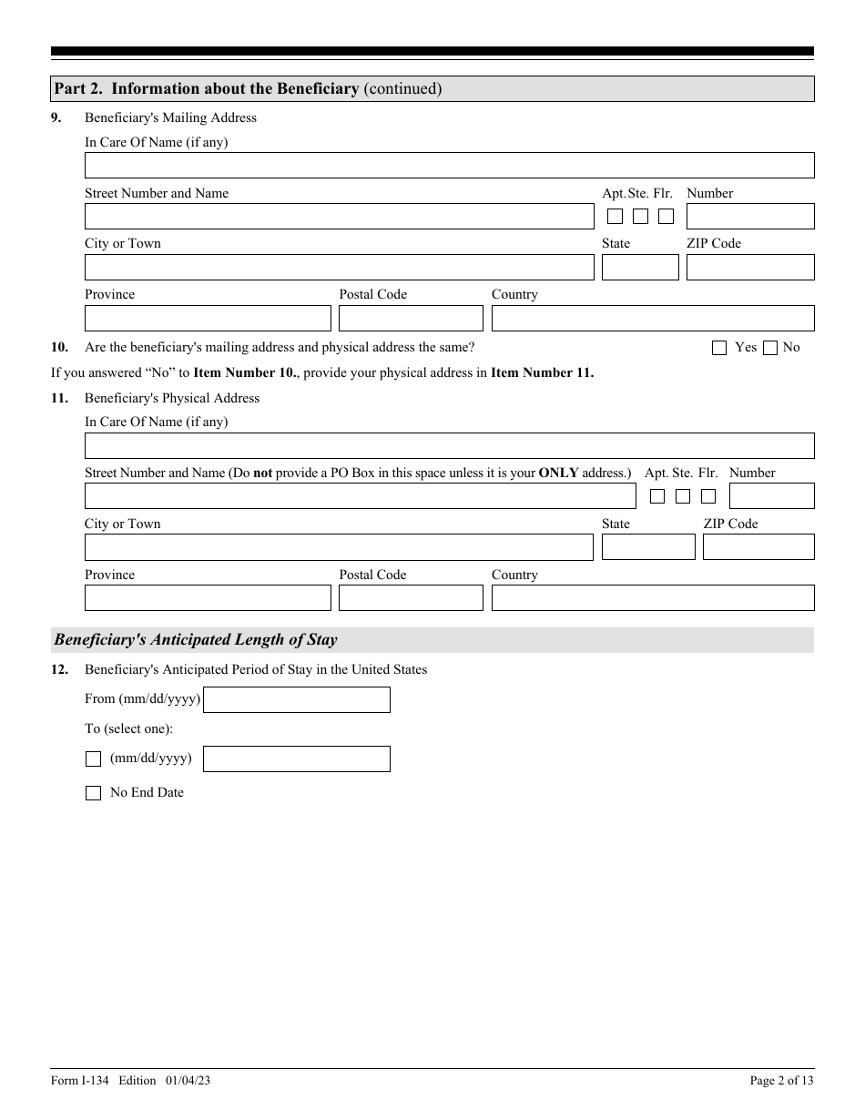 Uscis Form I 134 Download Fillable Pdf Or Fill Online Declaration Of Financial Support 