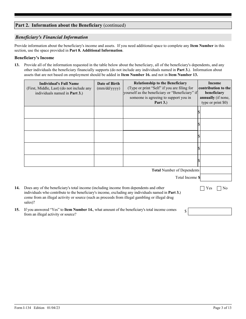 USCIS Form I134 Download Fillable PDF or Fill Online Declaration of