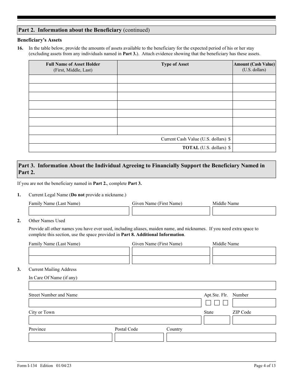 USCIS Form I134 Download Fillable PDF or Fill Online Declaration of