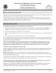 Document preview: Instructions for USCIS Form N-470 Application to Preserve Residence for Naturalization Purposes