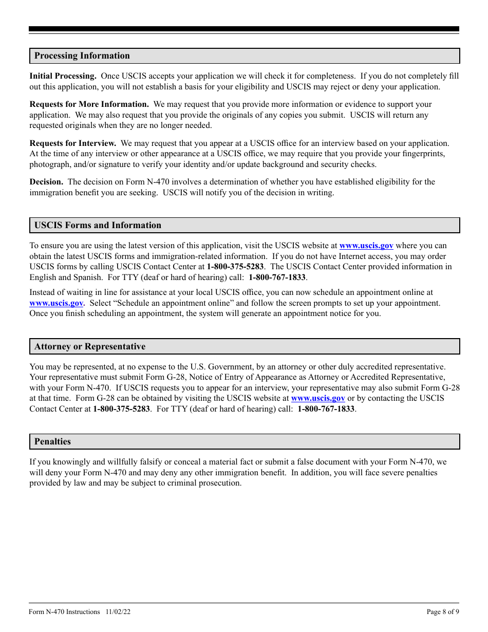 Instructions for USCIS Form N-470 Application to Preserve Residence for Naturalization Purposes, Page 8