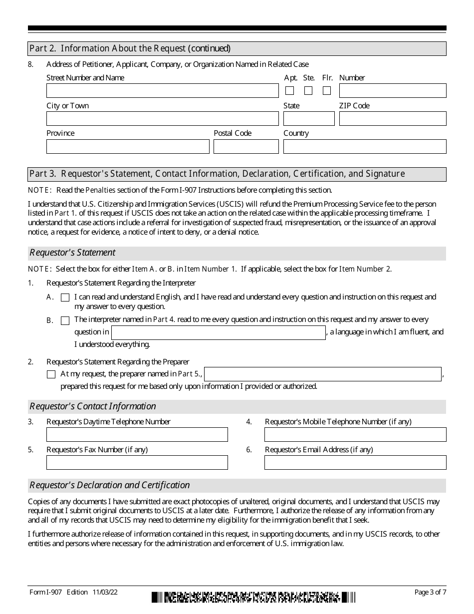 USCIS Form I-907 Request for Premium Processing Service, Page 3