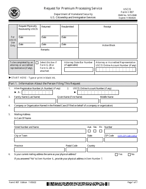 USCIS Form I-907  Printable Pdf