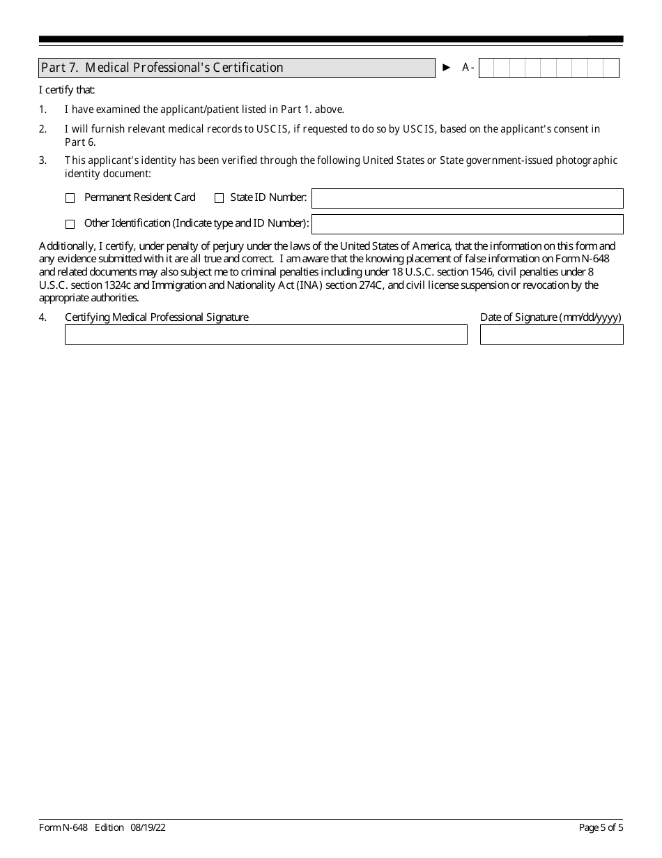 USCIS Form N 648 Download Fillable PDF or Fill Online Medical