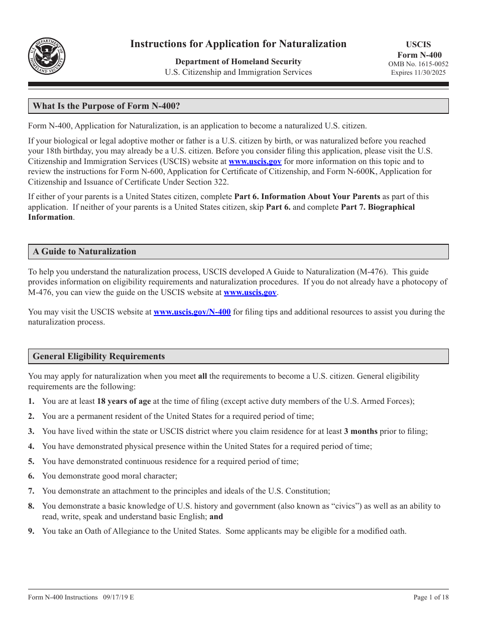 Download Instructions for USCIS Form N-400 Application for ...