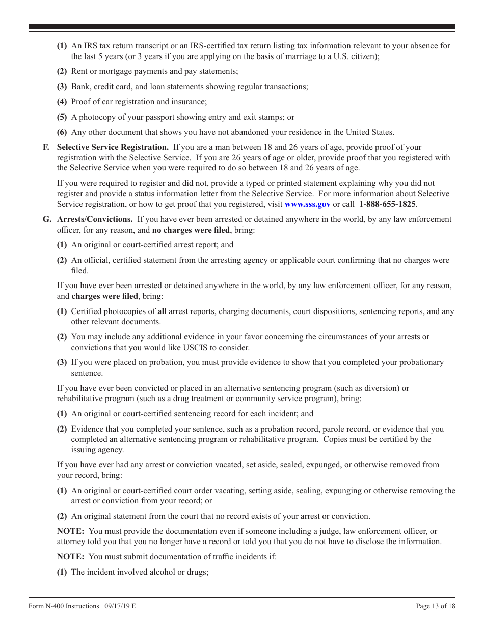 Instructions for USCIS Form N-400 Application for Naturalization, Page 13