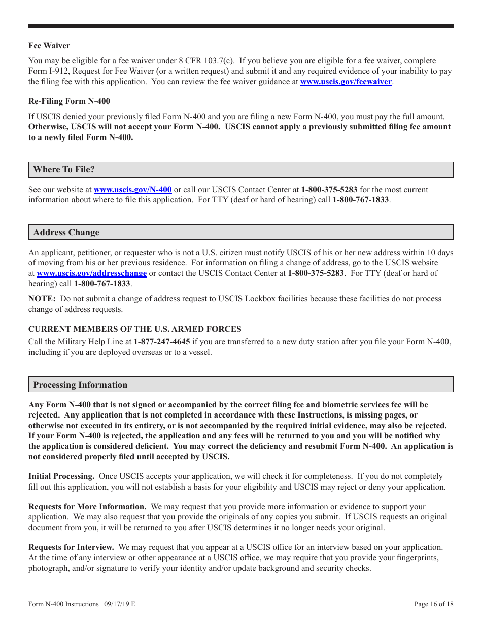 Download Instructions For USCIS Form N-400 Application For ...