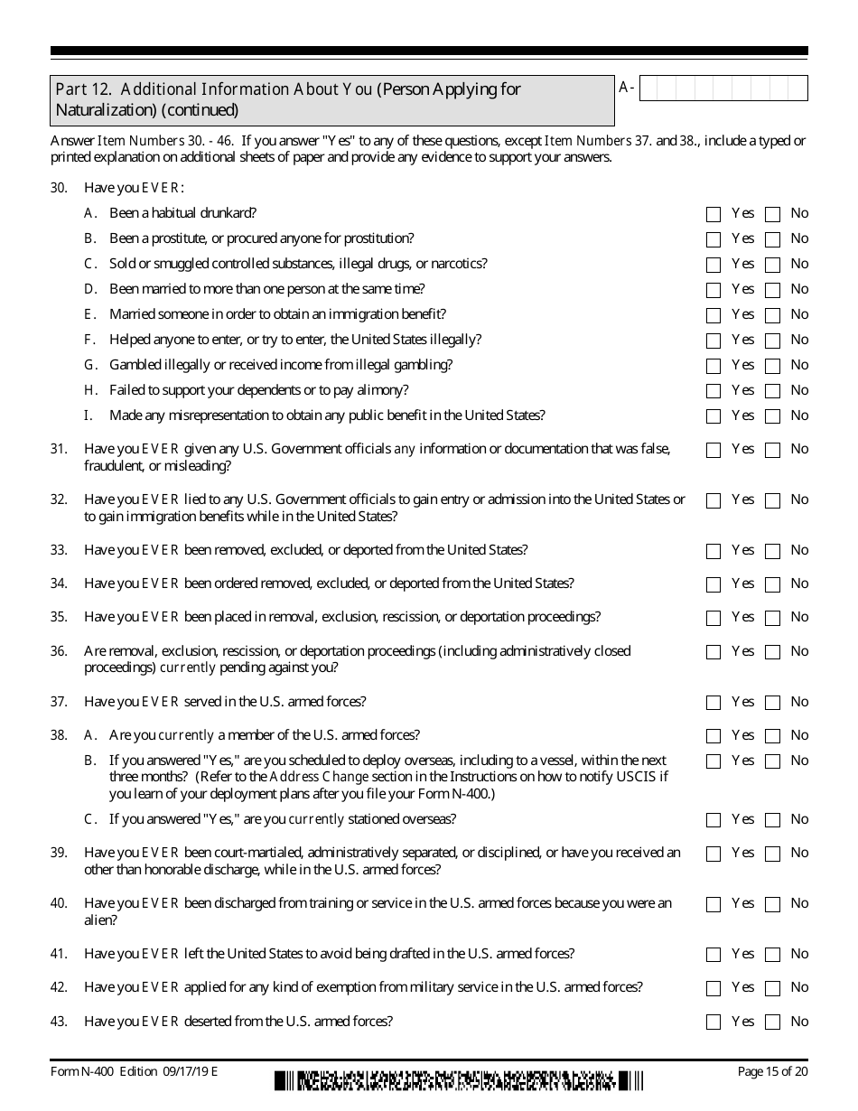 Uscis Form N 400 Download Fillable Pdf Or Fill Online Application For Naturalization 2016 — 2024 9383