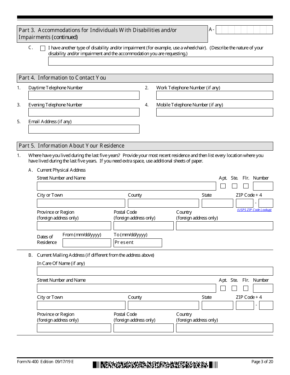 Uscis Form N 400 Download Fillable Pdf Or Fill Online Application For Naturalization 2016 — 2024 5401