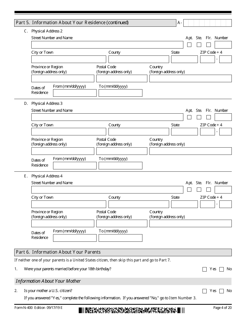 USCIS Form N400 Download Fillable PDF or Fill Online Application for