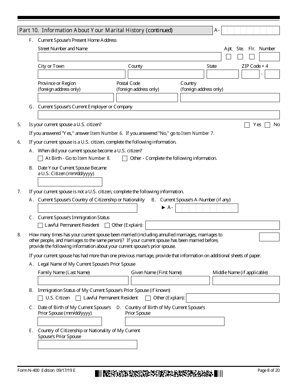 USCIS Form N-400 Application for Naturalization, Page 8