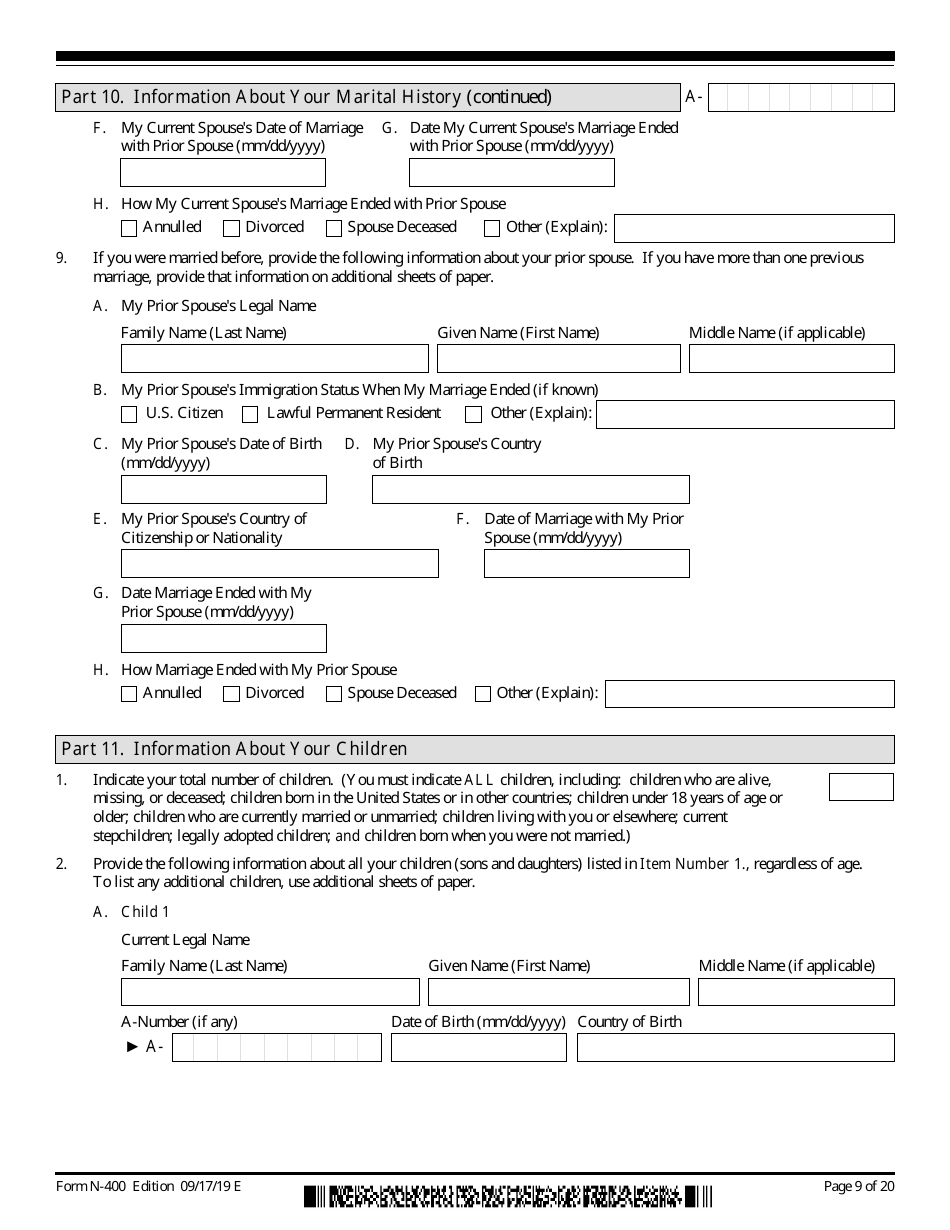 USCIS Form N400 Download Fillable PDF or Fill Online Application for