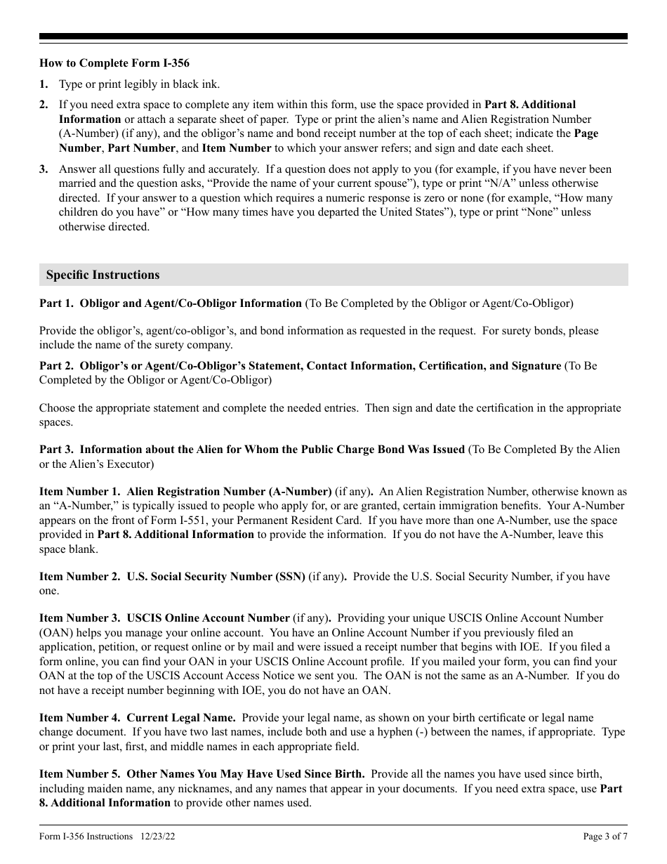 Instructions for USCIS Form I-356 Request for Cancellation of Public Charge Bond, Page 3