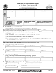 USCIS Form N-600K Application for Citizenship and Issuance of Certificate Under Section 322