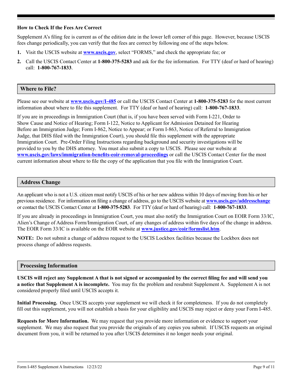 Download Instructions For USCIS Form I-485 Supplement A Adjustment Of ...