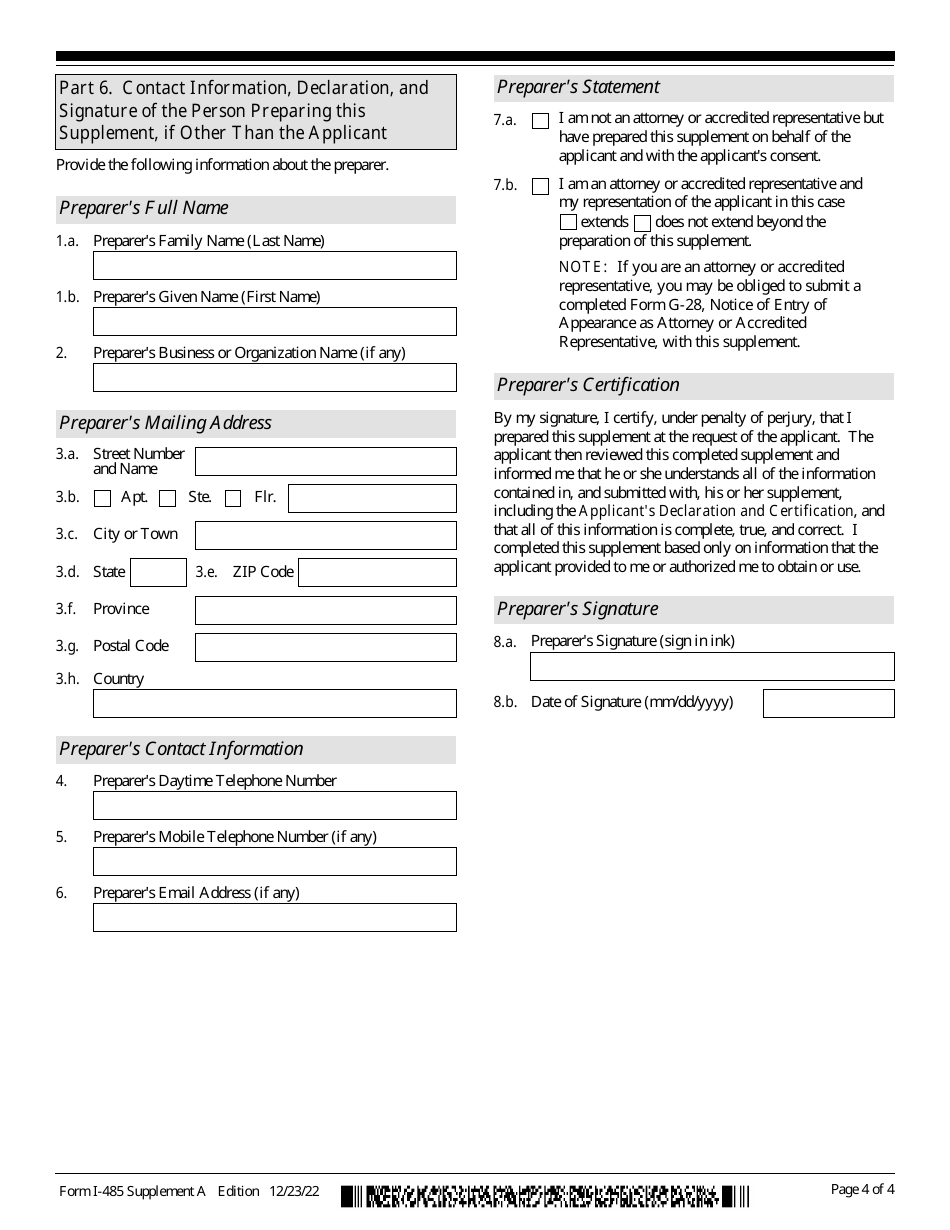 USCIS Form I-485 Supplement A Adjustment of Status Under Section 245(I), Page 4