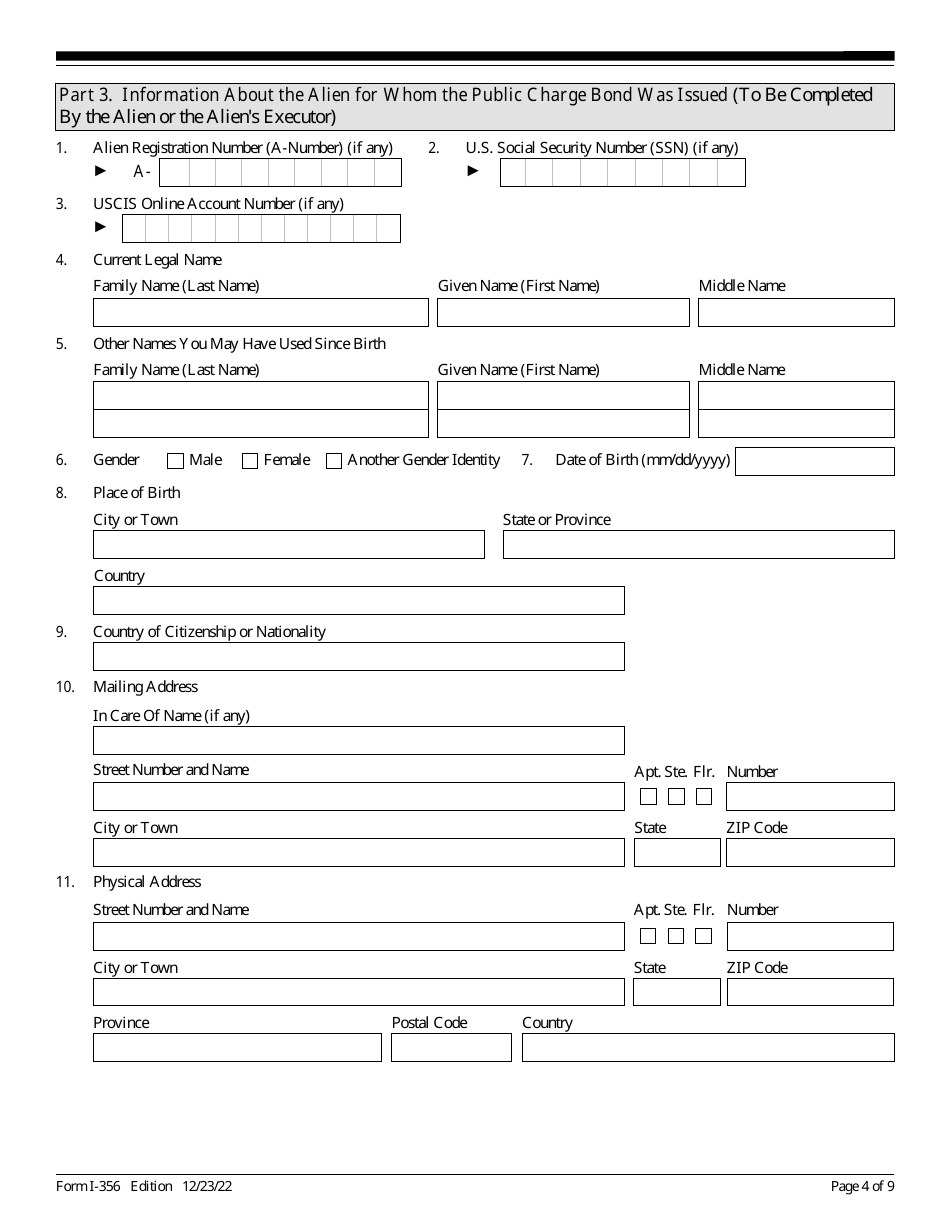 USCIS Form I-356 Request for Cancellation of Public Charge Bond, Page 4