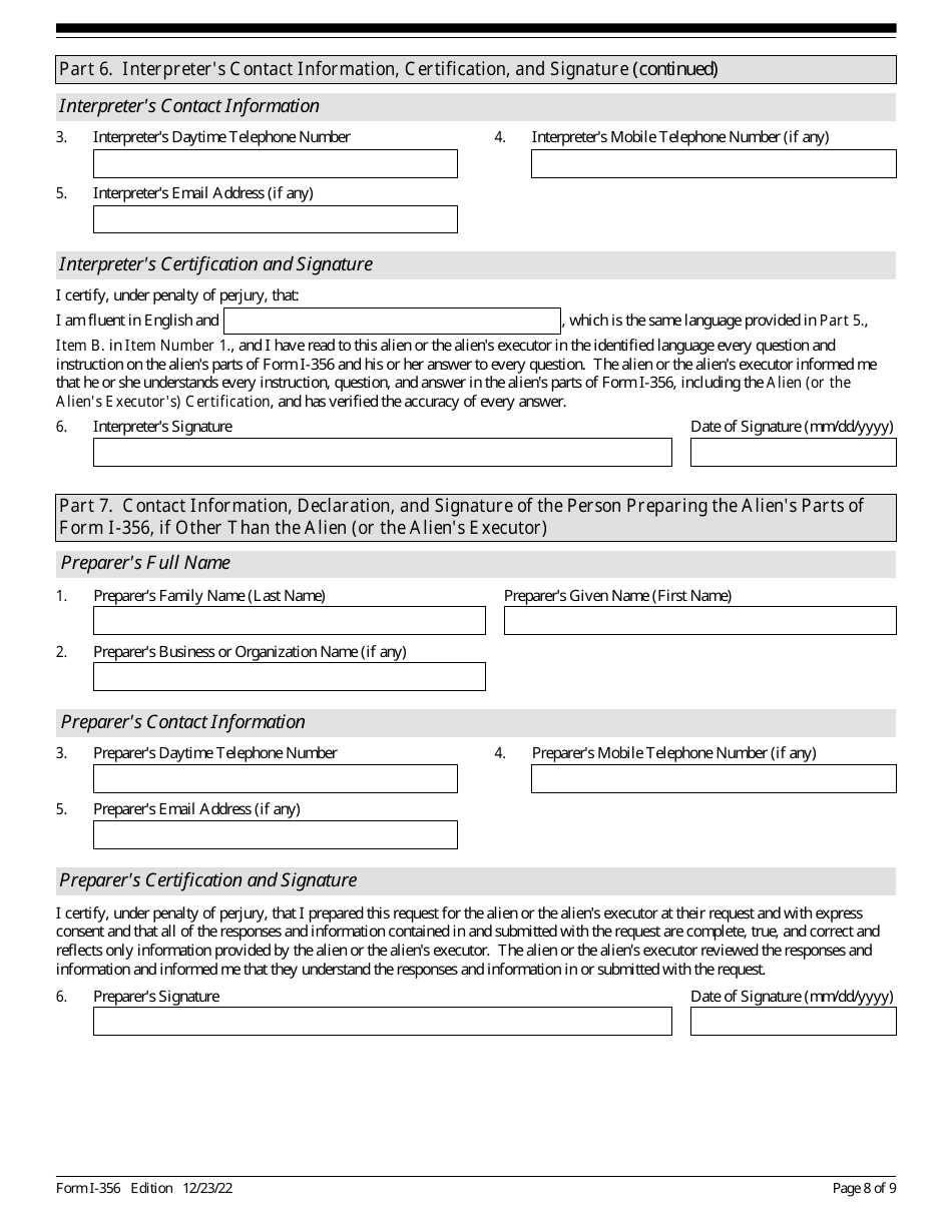 USCIS Form I-356 Download Fillable PDF or Fill Online Request for ...