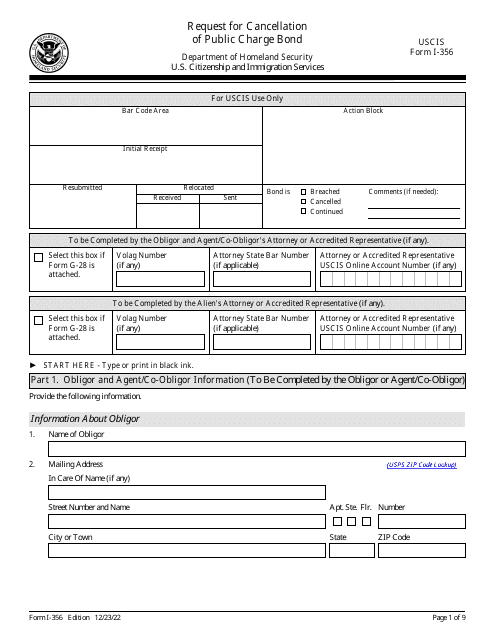 USCIS Form I-356  Printable Pdf