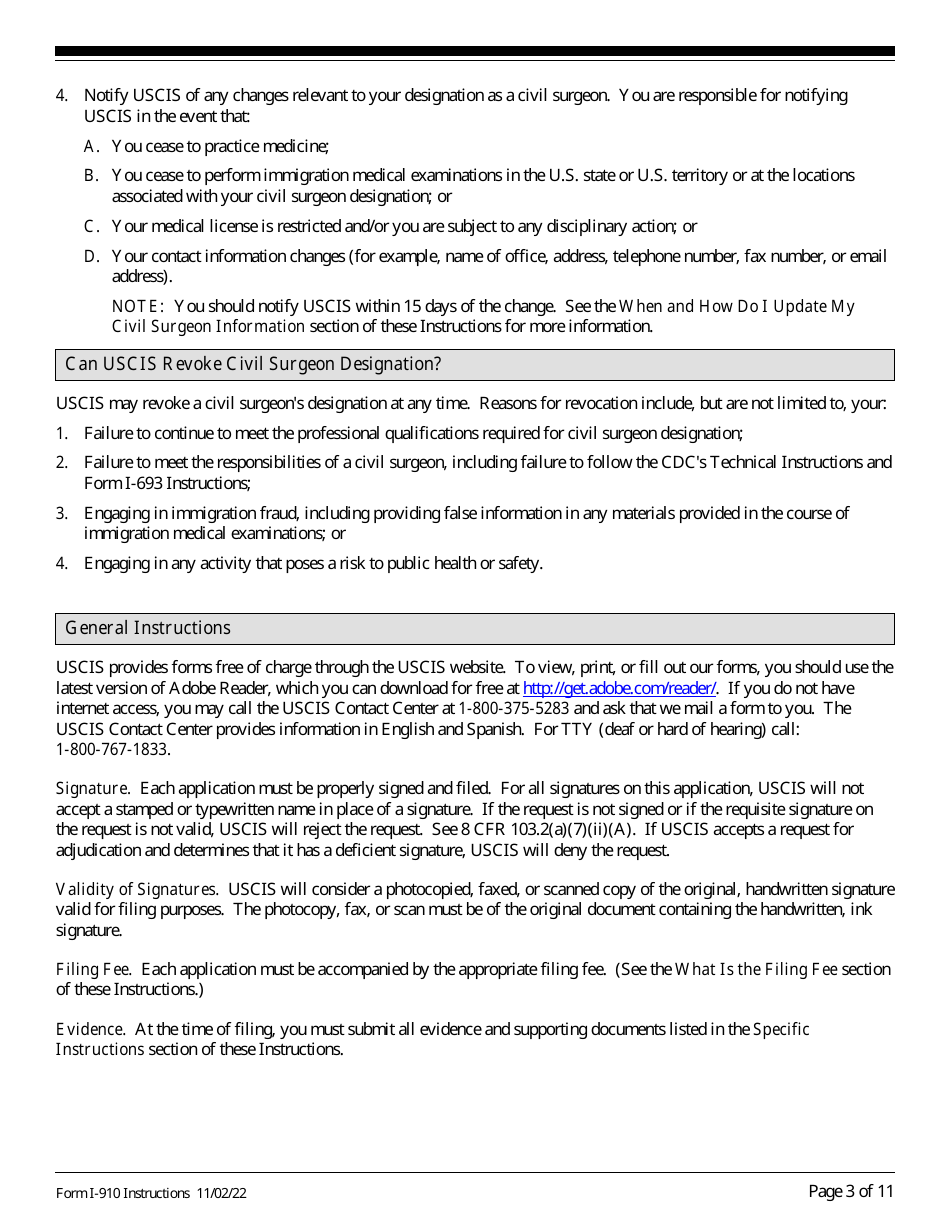 Instructions for USCIS Form I-910 Application for Civil Surgeon Designation, Page 3