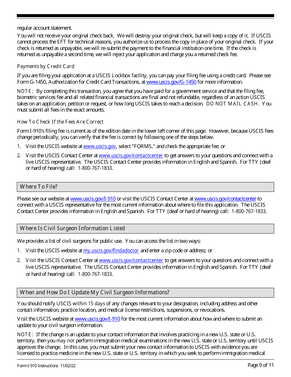 Instructions for USCIS Form I-910 Application for Civil Surgeon Designation, Page 9
