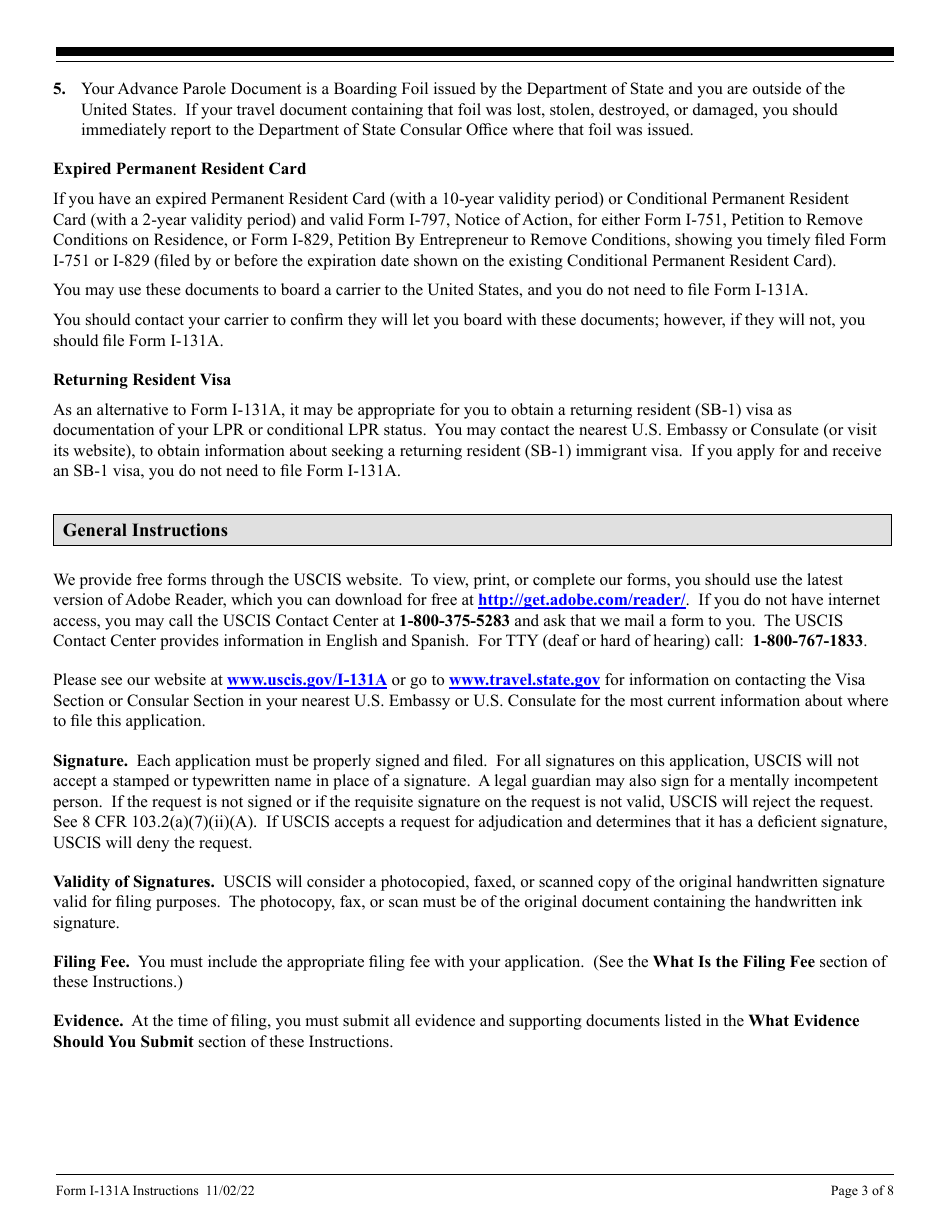 Instructions for USCIS Form I-131A Application for Carrier Documentation, Page 3