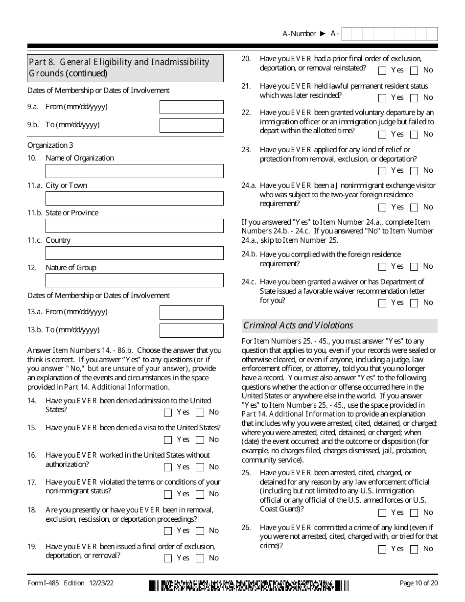 USCIS Form I-485 Application to Register Permanent Residence or Adjust Status, Page 10