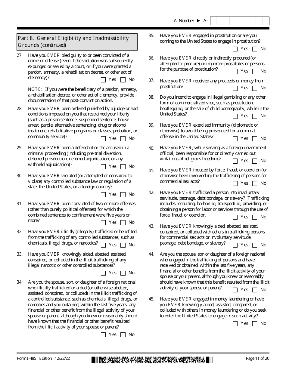 USCIS Form I-485 Application to Register Permanent Residence or Adjust Status, Page 11