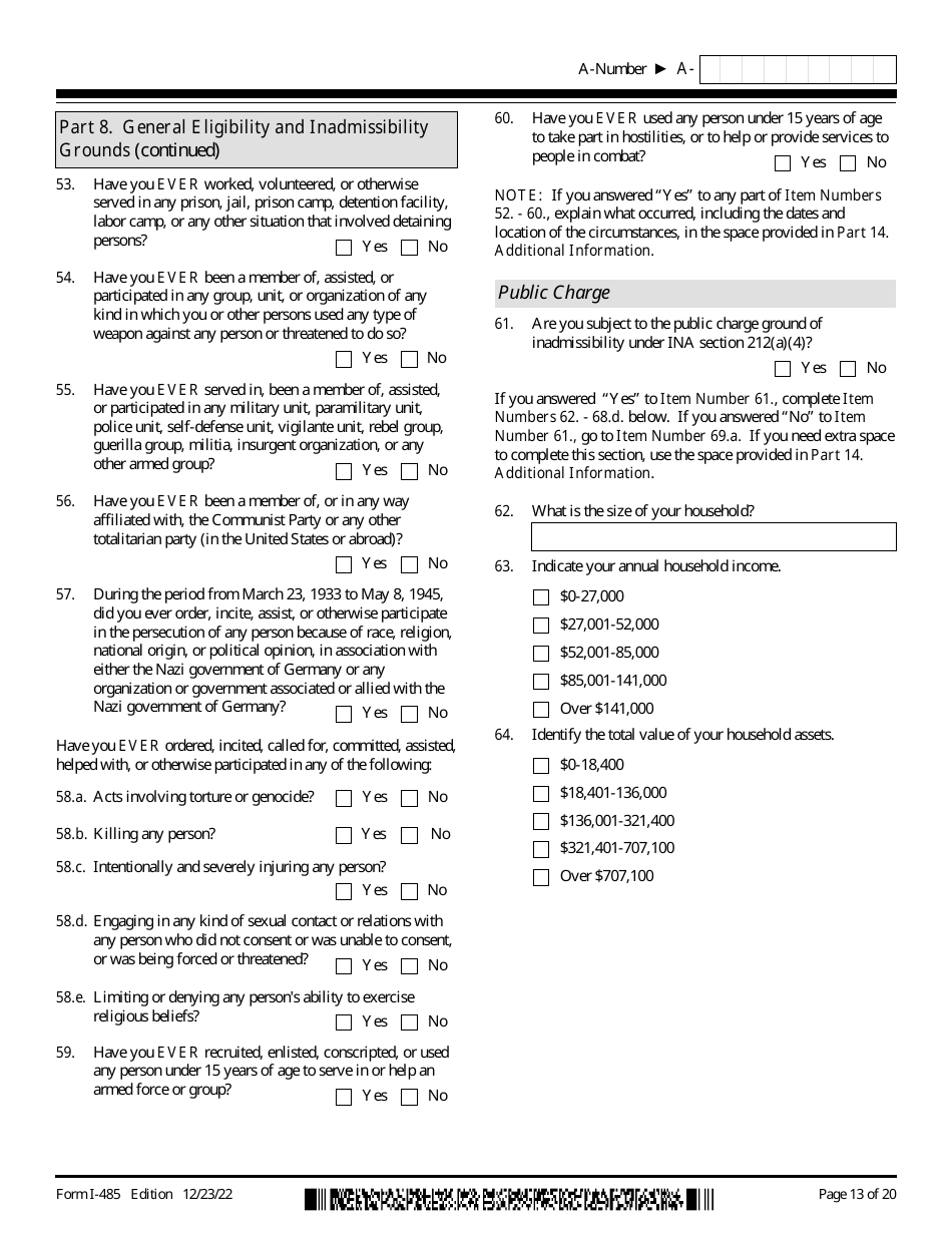 USCIS Form I-485 Application to Register Permanent Residence or Adjust Status, Page 13