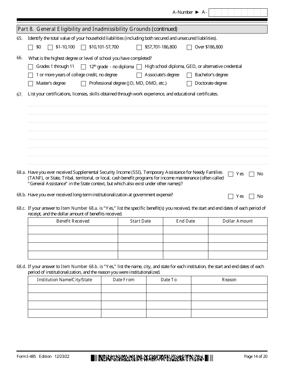USCIS Form I-485 Application to Register Permanent Residence or Adjust Status, Page 14