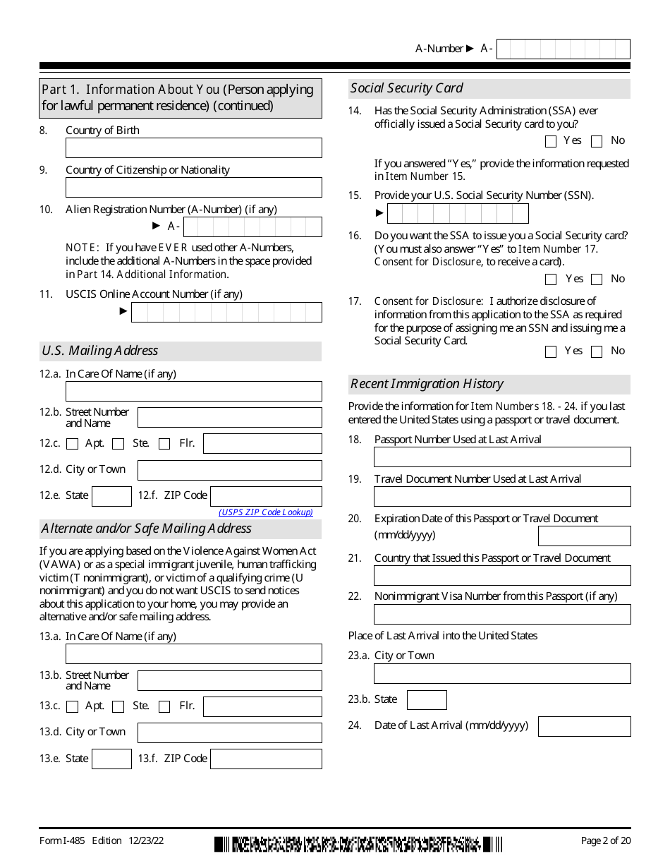 Uscis Form I 485 Download Fillable Pdf Or Fill Online Application To Register Permanent 7662