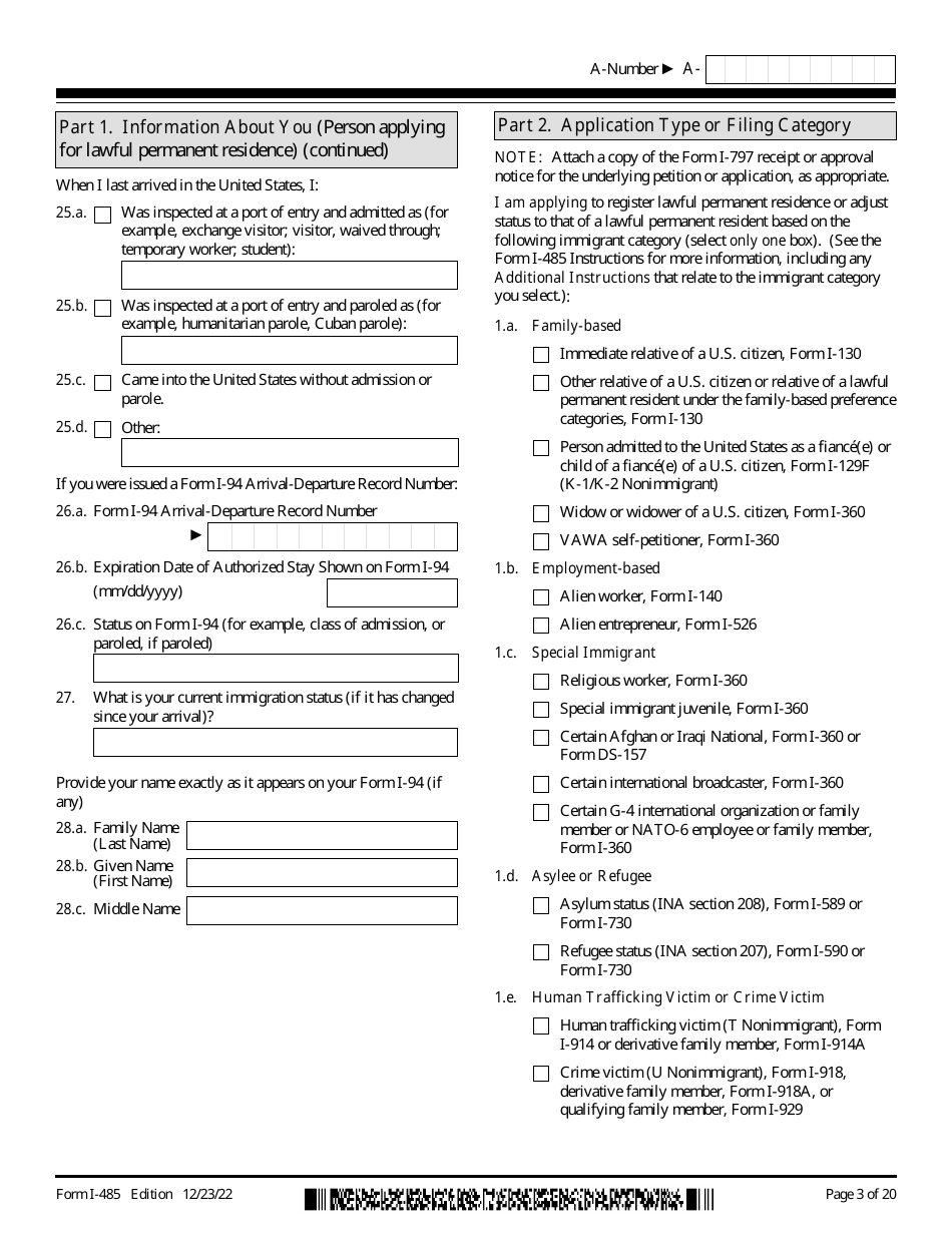 USCIS Form I-485 Application to Register Permanent Residence or Adjust Status, Page 3