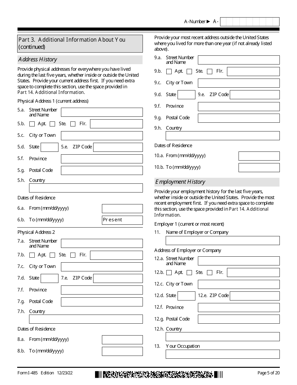 USCIS Form I-485 Application to Register Permanent Residence or Adjust Status, Page 5