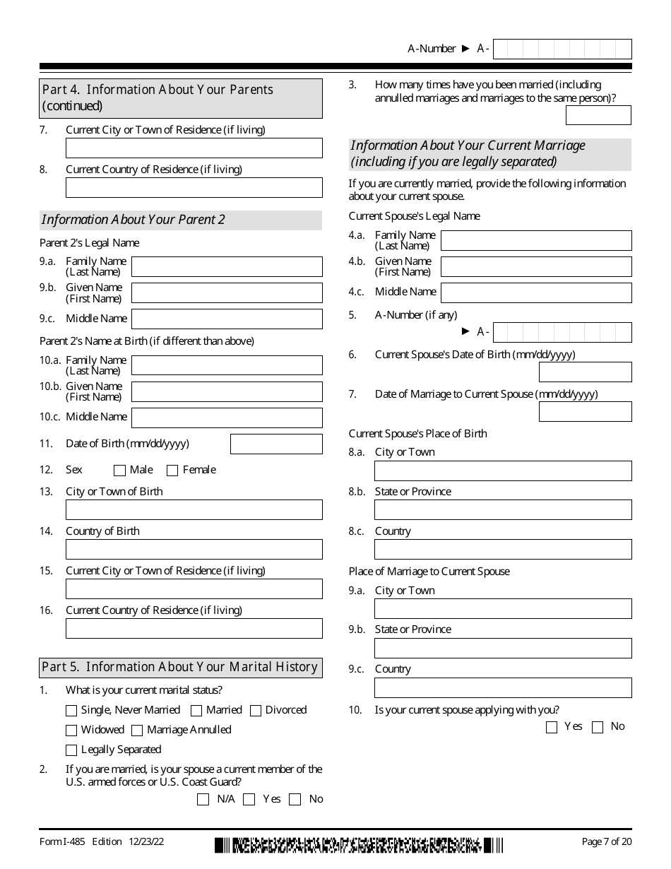 USCIS Form I-485 Application to Register Permanent Residence or Adjust Status, Page 7