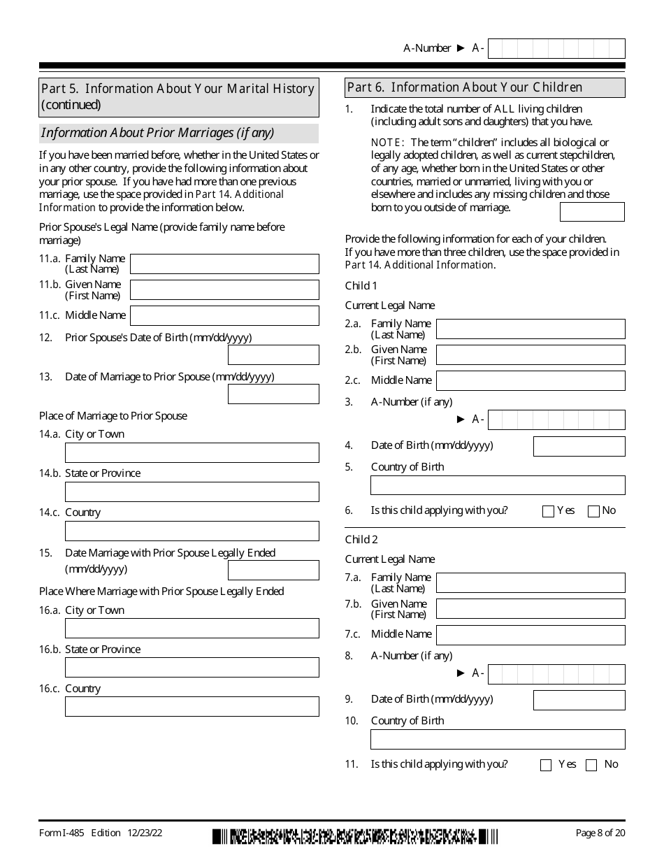 USCIS Form I-485 Application to Register Permanent Residence or Adjust Status, Page 8