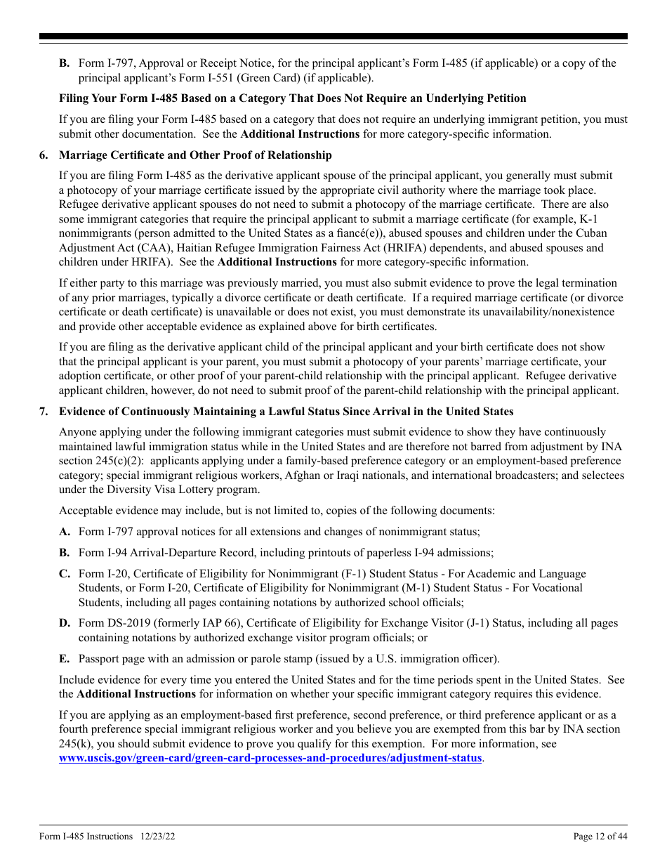 Instructions for USCIS Form I-485 Application to Register Permanent Residence or Adjust Status, Page 12