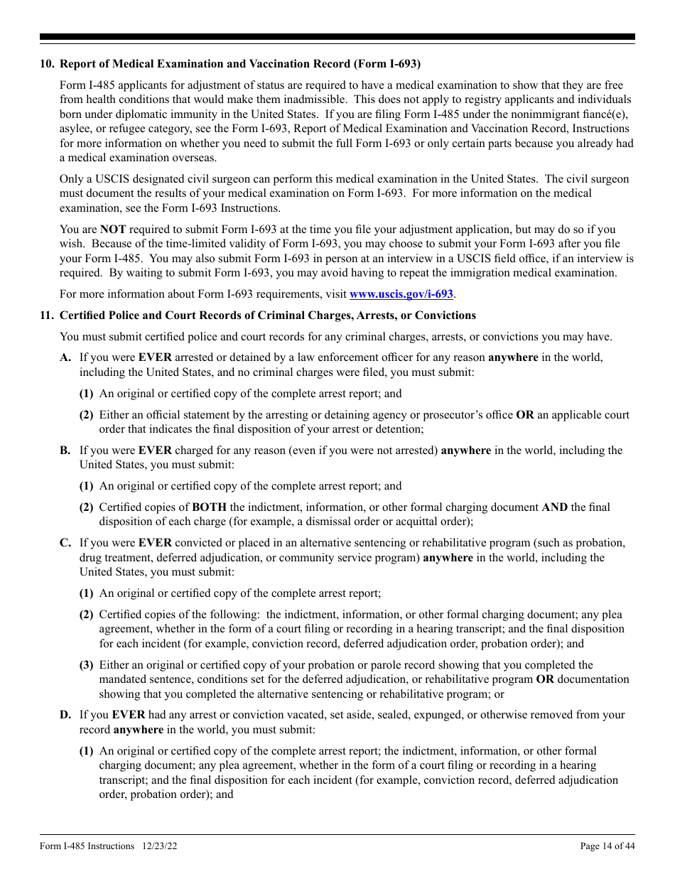 Instructions for USCIS Form I-485 Application to Register Permanent Residence or Adjust Status, Page 14