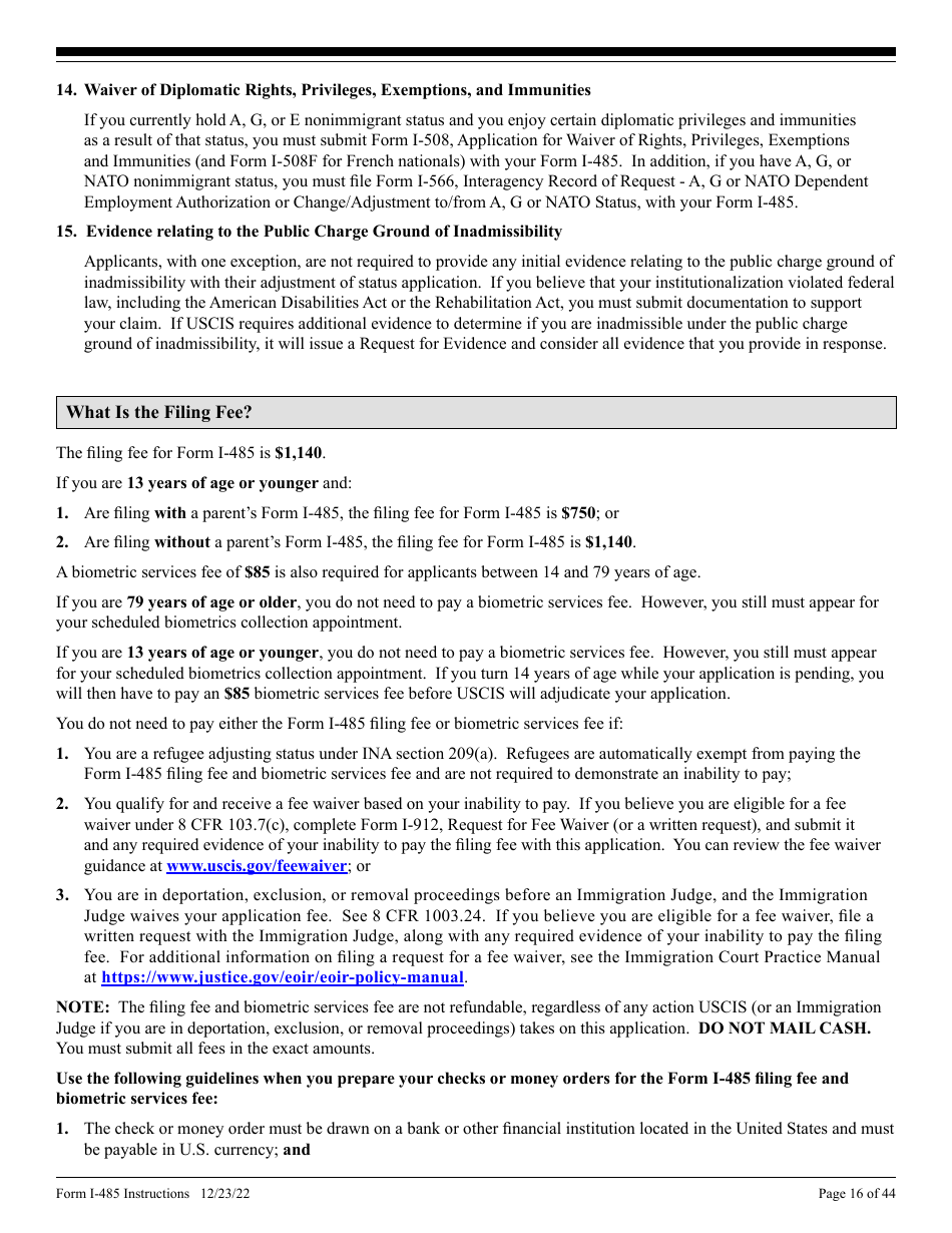 Instructions for USCIS Form I-485 Application to Register Permanent Residence or Adjust Status, Page 16