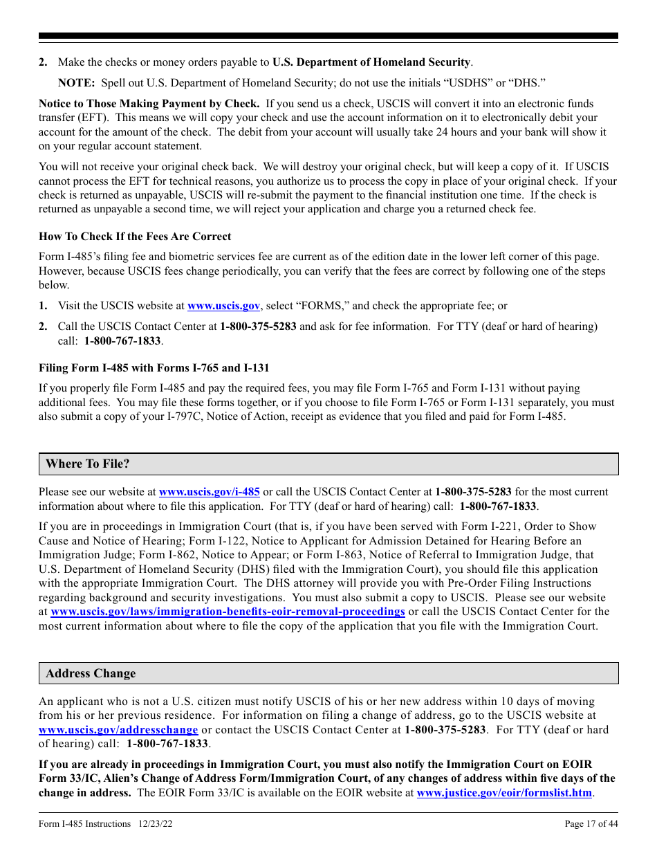 Instructions for USCIS Form I-485 Application to Register Permanent Residence or Adjust Status, Page 17