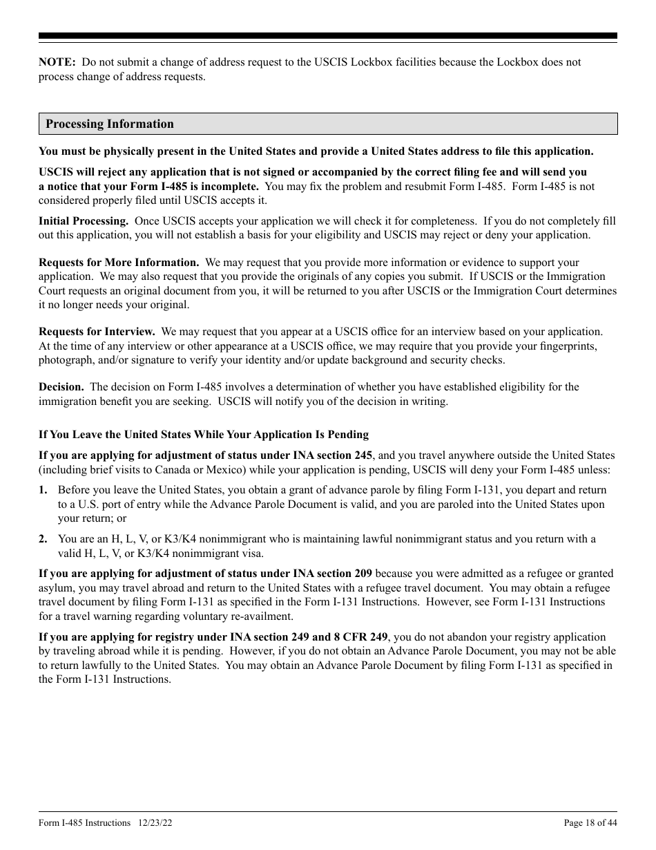 Instructions for USCIS Form I-485 Application to Register Permanent Residence or Adjust Status, Page 18