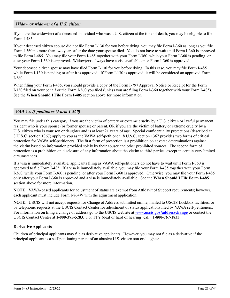 Instructions for USCIS Form I-485 Application to Register Permanent Residence or Adjust Status, Page 23