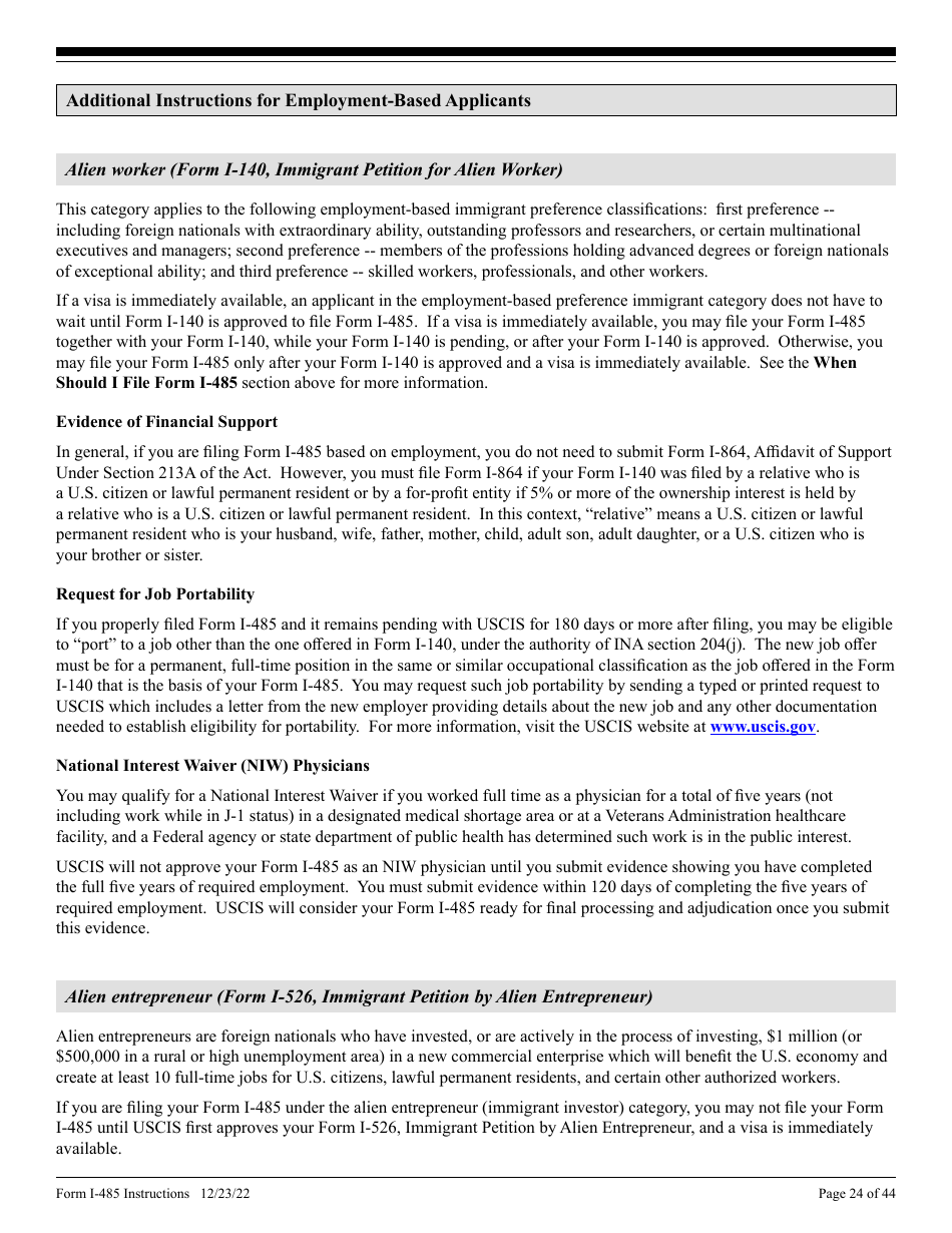 Instructions for USCIS Form I-485 Application to Register Permanent Residence or Adjust Status, Page 24