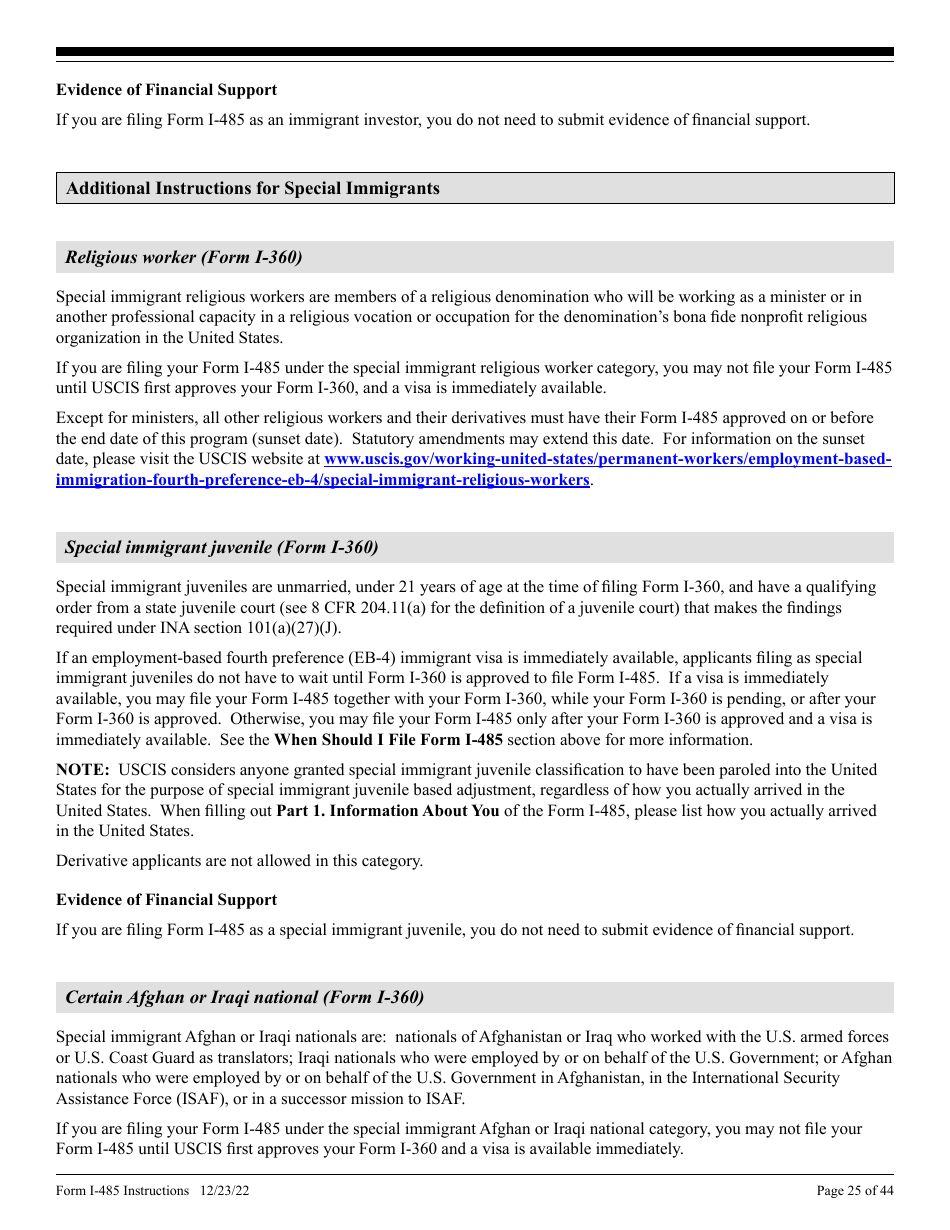 Instructions for USCIS Form I-485 Application to Register Permanent Residence or Adjust Status, Page 25