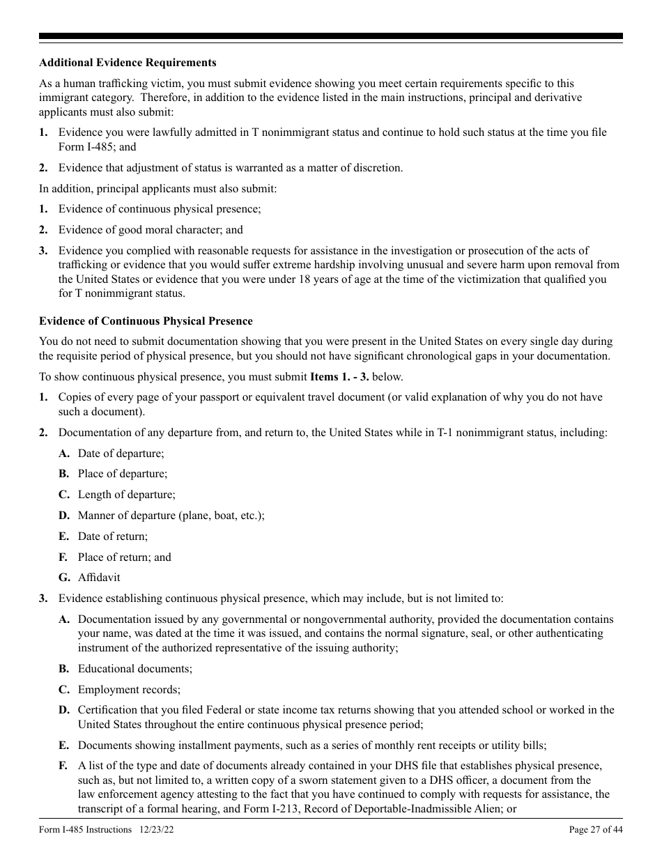 Instructions for USCIS Form I-485 Application to Register Permanent Residence or Adjust Status, Page 27